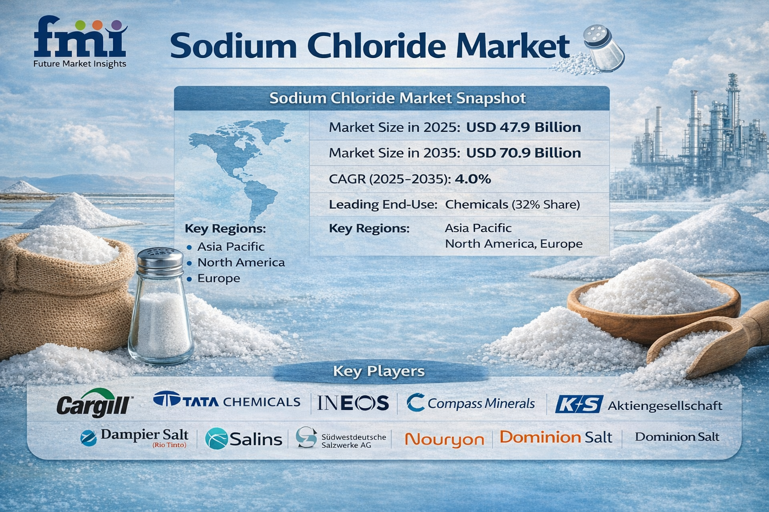 Sodium Chloride Market Growth as Asia Pacific Leads, with Cargill, Tata Chemicals, INEOS Driving Demand