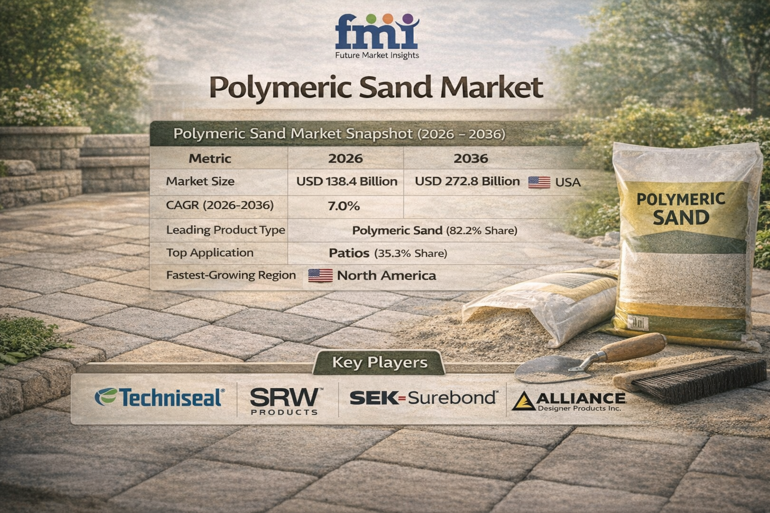 Global Polymeric Sand Market to Reach USD 272.8B by 2036, North America Leads with Techniseal, SRW