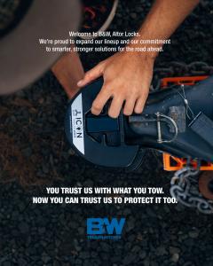 Altor ICON Trailer Lock Featured in B&W Trailer Hitches Announcement Graphic