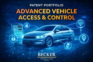 Becker Transactions is excited to announce the availability of a groundbreaking patent portfolio designed for next-generation remote access and control technology, aimed at automotive manufacturers seeking to enhance vehicle functionality and user experience Advanced Vehichle Logo