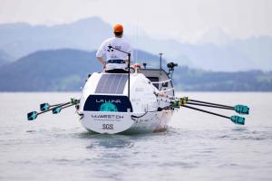 The Swiss rowing team 44west collaborated with SGS, the world’s leading testing, inspection and certification company, to verify the performance of UV protective apparel used during the World’s Toughest Row – Atlantic 2026 A rower from the 44west team seated on board the vessel