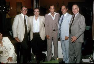 ESPN Opening night Sept 7, 1979, featured in “Sports Heaven: The Birth of ESPN Documentary”, L-R: Stu Evey, Chet Simmons, Scott Rasmussen, Bill Rasmussen and Scotty Connal. (Photo Credit: ESPN Images).