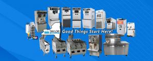 Different types of commercial kitchen equipment on a blue background, ideal for starting a frozen food business