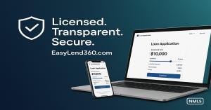 EasyLend360 licensed lending platform hero image with NMLS badge