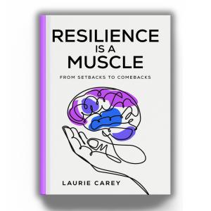 Book cover of Resilience Is a Muscle by Laurie Carey, supporting We Connect The Dots mission to build resilience skills for the future of work in an AI driven world