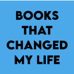 Black text on a square, blue background reads "Books That Changed My Life."
