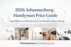 Cover graphic for the 2026 Johannesburg Handyman Price Guide showing common repair and maintenance services in Johannesburg