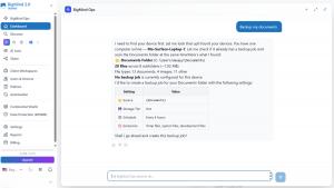 New platform combines natural-language backup administration, read-only WhatsApp monitoring, built-in compliance, and three-tier cloud storage for businesses starting at $10 per user per month BigMind Ops conversational AI interface showing a natural-language backup operation with device scan and backup job creation