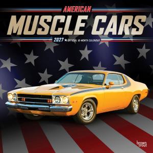 This is the cover image of the BrownTrout Officially Licensed 2027 American Muscle Cars Square Wall Calendar.