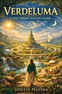 Book cover of Verdeluna: A City Where Nature Leads presents a bold, yet grounded, vision for the future of human settlement.