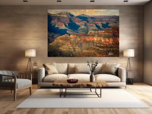 Grand Canyon sunrise fine art photography featuring layered canyon formations and golden morning light
