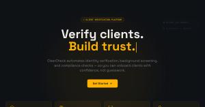 CleerCheck website — AI-powered client verification platform homepage