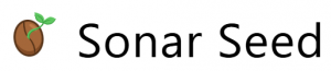 The name "Sonar Seed" alongside a stylized brown coffee bean with a small green sprout with two leaves growing out of the center.