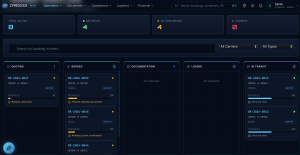"Cargo33 workflow automation screen showing integrated booking, compliance, and document generation steps"