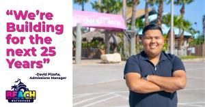David Pizaña stands proudly in front of the entrance of Beach Waterpark on South Padre Island, TX ready to celebrate 25 years of hard work.