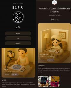 Screenshot of the HOGO ART website showing the contemporary art learning programs for ages 6-12 and 13+, featuring AI Tutor Nana.