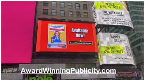 Author Liz H. Kelly’s “Award-Winning Publicity” billboard video design included 3 parts: a headline, action video and call-to-action.