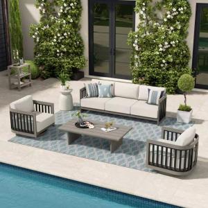 Peakhome-Asheville collection in hand-brushed smoke grey finish in a poolside setting