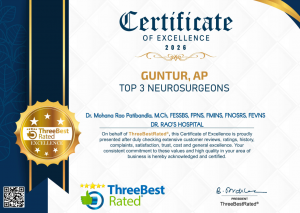 Dr Mohana Rao Patibandla ThreeBestRated certificate 2026 top neurosurgeon in Guntur Dr Rao Hospital IIN