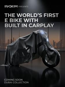 INOKIM electric bike covered with black sheet teaser - World first e bike with built in smart connected display, Dubai Collection