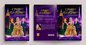 Full book cover design for Fashion Revolution Vol. 2: The Neuroscience of Fashion by Giulia Deamina, featuring three stylish illustrated children in formalwear against a purple city skyline with gold title text, plus back cover with author photo, descript