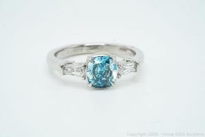1.26ct GIA Natural Fancy Vivid Greenish Blue Diamond Ring