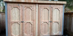Outdoor wooden storage shed.
