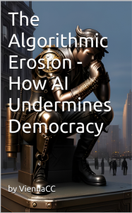 Book "The Algorithmic Erosion - How AI Undermines Democracy" cover shows a thinker
