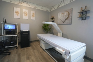 DEXA scan measuring body composition including fat mass, lean mass, and bone density