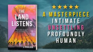 Alt text: Book cover of The Land Listens by Marjan, featuring a dark, atmospheric landscape—likely a field or stretch of land under a moody sky—with a quiet, eerie tone. The title appears prominently, suggesting a suspenseful or psychological thriller whe