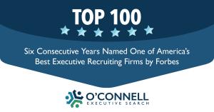 Graphic showing O'Connell Group logo with announcement of Forbes Top 100 Executive Recruiting Firms