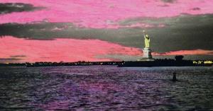 Edie Baskin’s iconic Statue of Liberty image that is a hand-tinted, stylized photograph used in the original Saturday Night Live title sequence in 1975.
