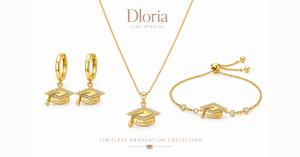Graduation jewelry set with necklace earrings and bracelet by Dloria Fine Jewelry on clean white background