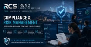 Compliance and risk management dashboard with access review reports and cybersecurity controls for business IT.