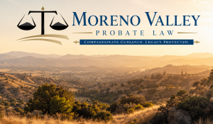 Moreno Valley Probate Law logo over golden hills representing estate planning probate and legacy protection in Moreno Valley California