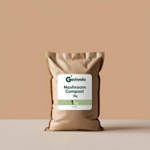 Packaged mushroom compost from Gachwala prepared for use in mushroom cultivation and substrate preparation activities.