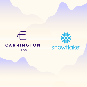 Carrington Labs and Snowflake logo for partnership launching Carrington Labs Cashflow Score as Native App on Snowflake Marketplace.