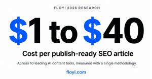Floyi today published The Real Cost of a Publish-Ready SEO Article in 2026, a research report on the true cost of producing publish-ready SEO content with AI tools Floyi 2026 research finding that the cost per publish-ready SEO article ranges from $1 to $40 across leading AI content tools