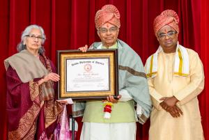 Shri Ramesh Bhutada Receiving the Honorary Doctorate along with his wife Smt. Kiran Bhutada from the President of HUA, Kalyan