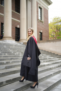 Kirsten von Reinholtz on the steps of Harvard University's Widener Library.