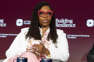 Natasha Broxton speaking on stage at the U.S. Chamber Foundation Building Resilience Conference in Washington, D.C.