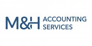 M&H Accounting Services logo with a stylized blue M&H monogram and uppercase blue text on a white background.