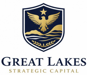 Great Lakes Strategic Capital company logo with a gold eagle and star inside a navy blue shield above the company name in gold and navy lettering.