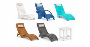 AquaCurve HDPS shallow-water in-pool lounge chairs and matching side table for tanning ledges