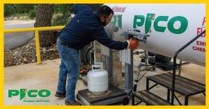 Pico Propane and Fuels is helping Rio Grande Valley families prepare for Memorial Day cookouts, camping trips, RV travel, outdoor cooking, and backyard gatherings with $10 Photo of technician filling a 20-pound propane cylinder at a Pico Propane and Fuels tank.