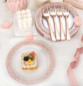 Wonderful Party Unveils Summer 2026 Disposable Tableware Collection Ahead of Wedding and Outdoor Party Season 10 Wonderful Party-144Pcs Rose Gold Dessert Plates & Gold Forks Bundle - Service for 72 Guests
