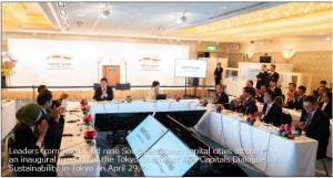Leaders from Tokyo and nine Southeast Asian capital cities attend  an inaugural meeting of the Tokyo-Southeast Asia Capitals Dialogue for Sustainability in Tokyo on April 29.