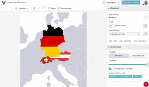 Vizzlo has introduced full German language support across its platform, making it easier for users in Germany, Austria, and Switzerland to create charts, diagrams, and business visuals in their native language Screenshot of Vizzlo’s German-language interface showing a world map chart with Germany, Austria, and Switzerland highlighted in their national colors.