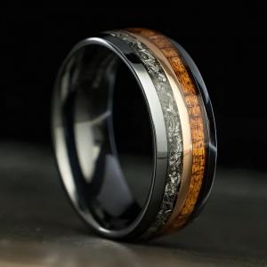 Hawaiian Jewelry Designer Happy Laulea Launches Limited-Time Father's Day Sale 14 Black Titanium Ring with Galaxy Meteorite & Hawaiian Koa Wood