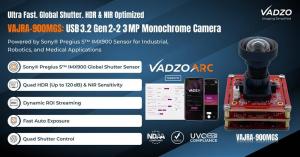 Vadzo Imaging today announced the VAJRA-900MGS, a high-performance 3MP Monochrome Camera with global shutter and USB 3 Sony IMX900 Global Shutter Camera
